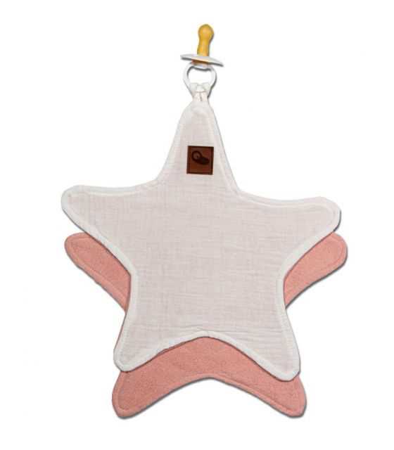 Hi Little One - Przytulanka dou dou z zawieszką z organicznej BIO bawełny cozy muslin pacifier keeper Star White