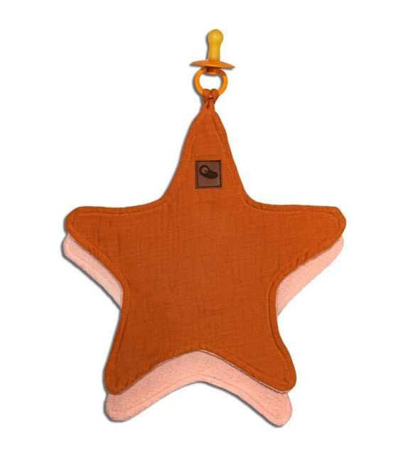 Hi Little One - Przytulanka dou dou z zawieszką z organicznej BIO bawełny cozy muslin pacifier keeper Star Pumpkin