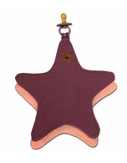 Hi Little One - Przytulanka dou dou z zawieszką z organicznej BIO bawełny cozy muslin pacifier keeper Star Lavender