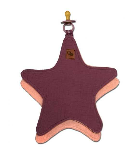 Hi Little One - Przytulanka dou dou z zawieszką z organicznej BIO bawełny cozy muslin pacifier keeper Star Lavender