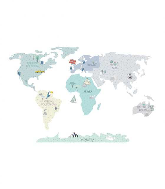 Naklejka MAPA świata - miętowa S