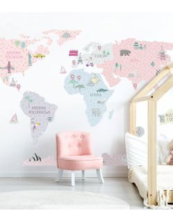 Naklejka MAPA świata - różowa M (130 cm x 85 cm)