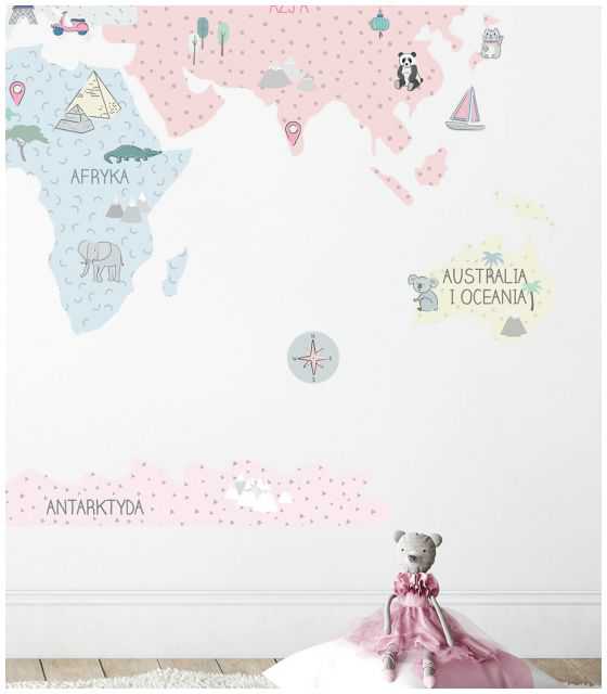 Naklejka MAPA świata - różowa M