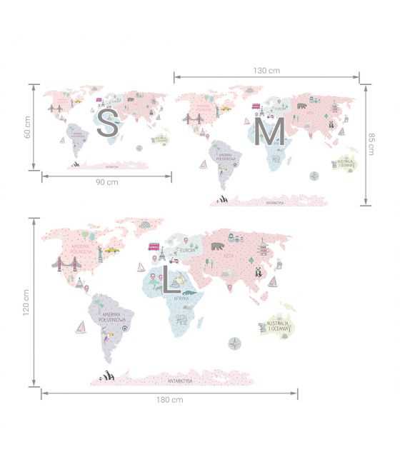 Naklejka MAPA świata - różowa M