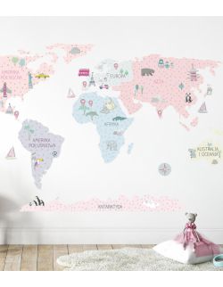 Naklejka MAPA świata - różowa L