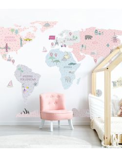 Naklejka MAPA świata - różowa S ( 90 cm x 60 cm)