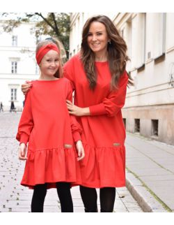komplet luźnych sukienek dla mamy i córki - CZERWONY KOLOR