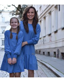 komplet luźnych sukienek dla mamy i córki - NIEBIESKI KOLOR