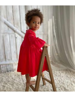 Star czerwona welurowa sukienka dla dziewczynki 