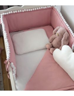 Ochraniacz do łóżeczka - Sepia Rose z pomponikami