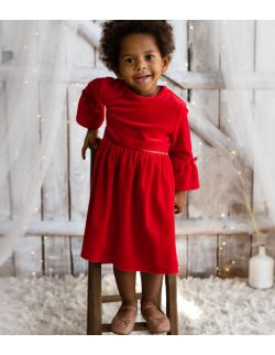 Star czerwona welurowa sukienka  dla dziewczynki 