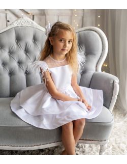 Angel biała sukienka dla dziewczynki z piórami