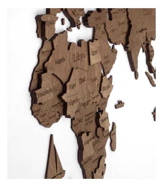 Drewniana Mapa Świata 3D Granice i nazwy państw stolic i stanów, język angielski, rozmiar S