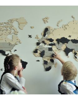 Drewniana Mapa Świata 3D Granice i nazwy państw, język angielski, rozmiar L