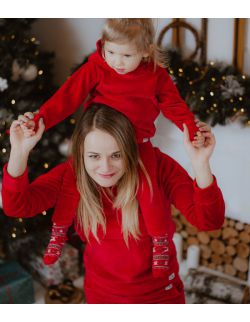  Bluza velvet czerwień mama i dziecko