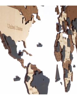 Drewniana Mapa Świata 3D Granice i nazwy państw, język angielski, rozmiar S