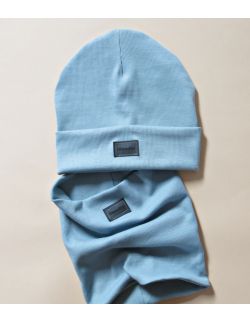 Komplet  | zgaszony błękit | czapka+komin