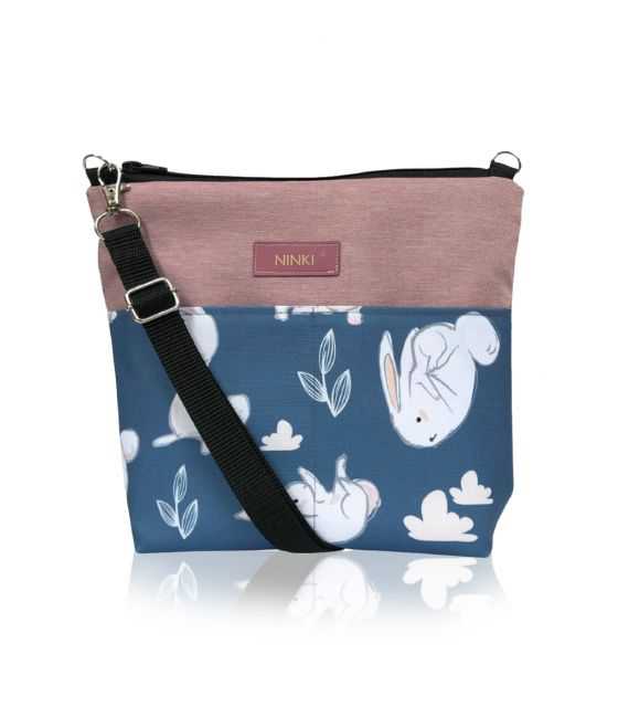 wodoodporna torebka dla dziewczynki Ninki® (biały królik na niebieskim tle - różowa)