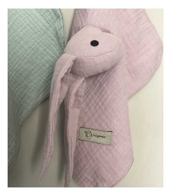 Muślinowy królik gryzak / przytulanka dla niemowląt