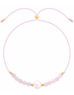 bransoletka z różowymi kryształami górskimi i perłą
