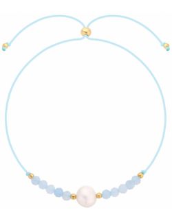 bransoletka z błękitnymi akwamarynami i perłą