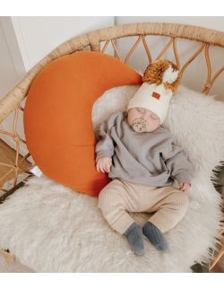 Pom Pom - komplet niemowlęcy czapka z bandanką ALPACA BOHO Cafe Latte_Brown S