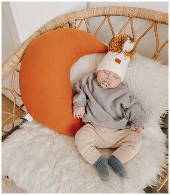 Pom Pom - komplet niemowlęcy czapka z bandanką ALPACA BOHO Cafe Latte_Brown S