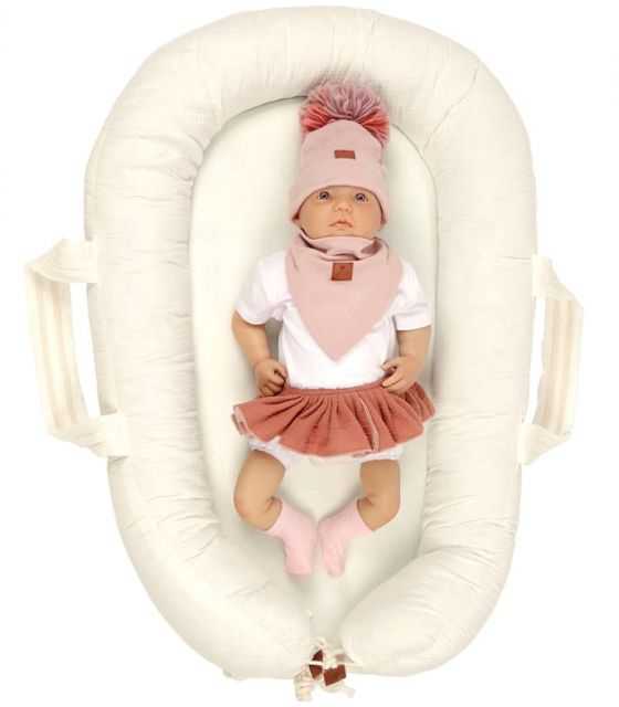 Pom Pom - komplet niemowlęcy czapka z bandanką ALPACA BOHO Blush S