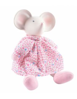Meiya & Alvin - Lalka przytulanka w różowej sukience z gryzakiem z organicznego kauczuku Hevea Meiya Mouse
