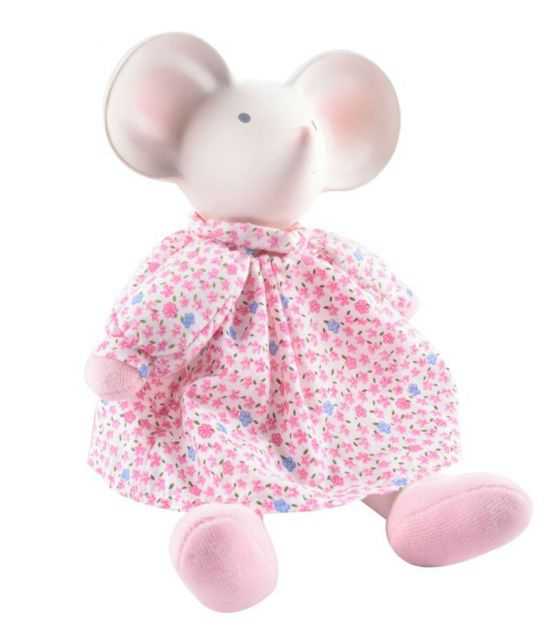 Meiya & Alvin - Lalka przytulanka w różowej sukience z gryzakiem z organicznego kauczuku Hevea Meiya Mouse