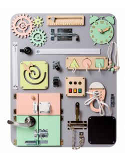 Personalizowana tablica manipulacyjna Woobiboard Plus szara z kolorowymi elementami
