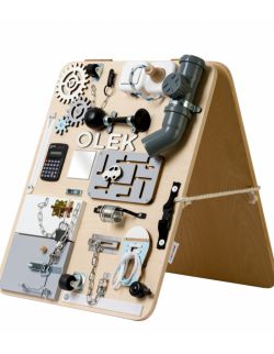 Personalizowana tablica manipulacyjna Woobiboard STANDARD naturalna z błękitem STOJĄCA