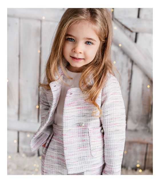 Tweed komplet wiosenny dla dziewczynki róż
