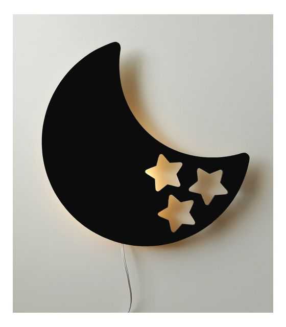 Drewniana lampka nocna - księżyc BOB czarna