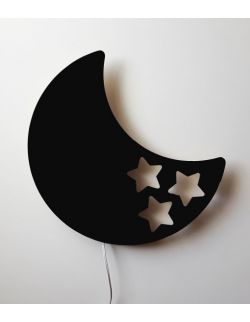 Drewniana lampka nocna - księżyc BOB czarna