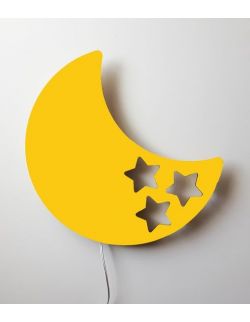 Drewniana lampka nocna - księżyc BOB żółta