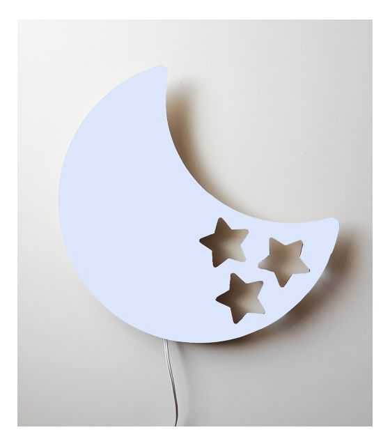 Drewniana lampka nocna - księżyc BOB biała