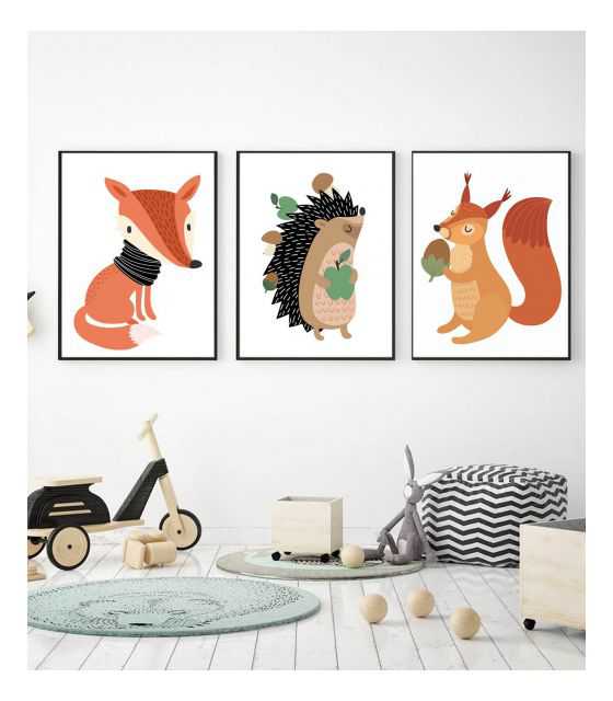 3 plakaty dla dzieci Leśne zwierzęta A4