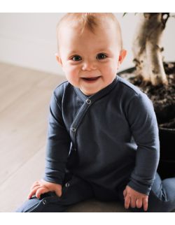 niebieski pajacyk niemowlęcy z delikatnej bawełny