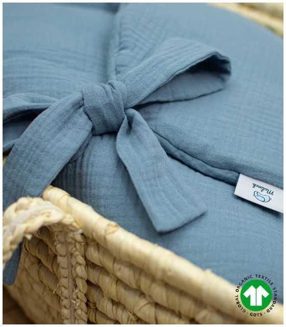 Rożek muślinowy bawełna organiczna + poduszka kolor jeans niebieski MULINEK