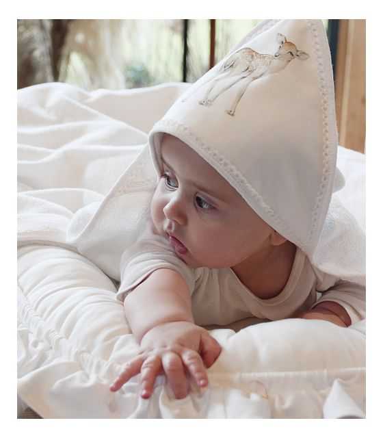 Ręcznik niemowlęcy Premium z kapturkiem Fawn Biały 80x80 cm