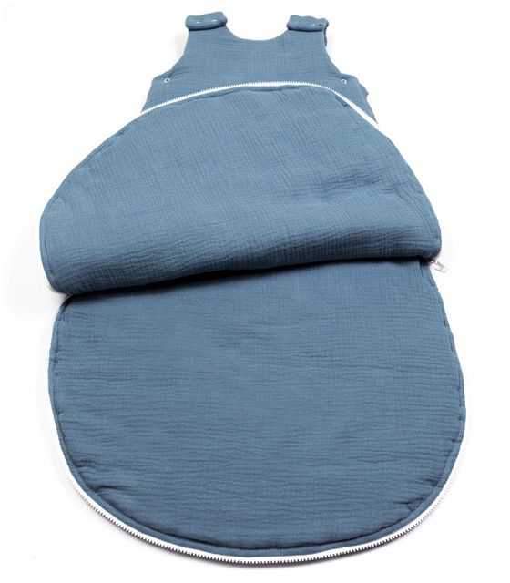 Śpiworek dla noworodka muślinowy z 100% bawełny organicznej GOTS 0-12 mc TOG 1 letni jeansowy MULINEK
