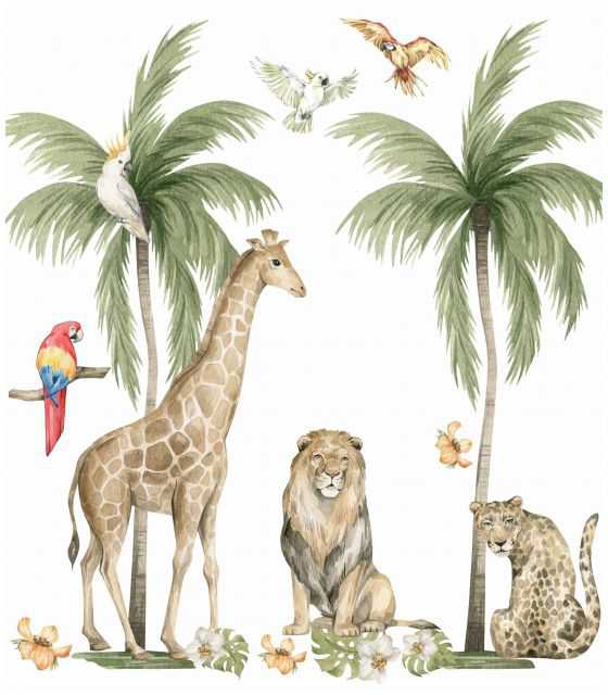 Savanna żyrafa, lew , palmy 