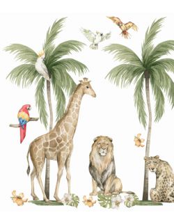 Savanna żyrafa, lew , palmy 