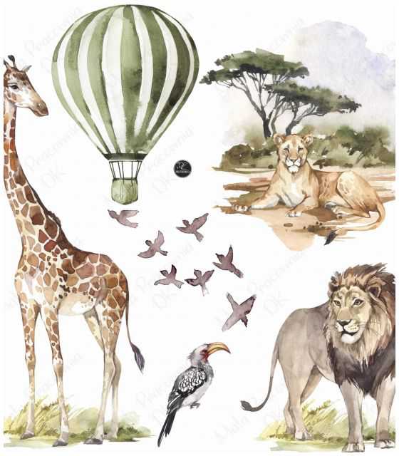 Sawanna Afryka lew, żyrafa, balon