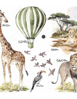 Sawanna Afryka lew, żyrafa, balon