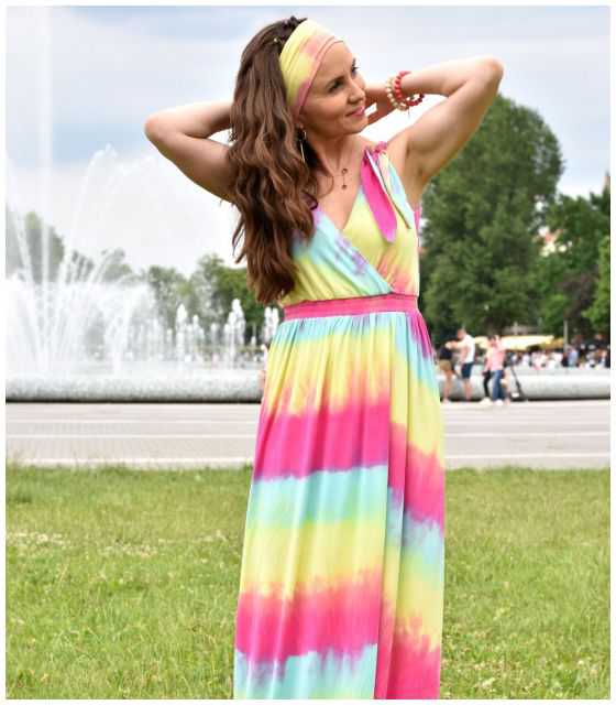 Sukienka maxi z wiązanymi ramiączkami - RAINBOW