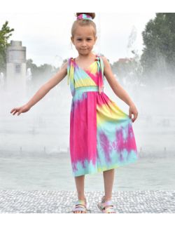 Letnia sukienka dla dziewczynki z wiązanymi ramiączkami  - RAINBOW