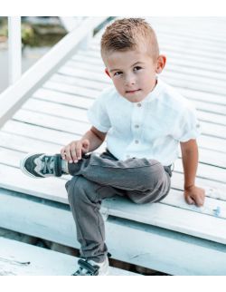 Marrone brązowe spodnie dla chłopca lniane 