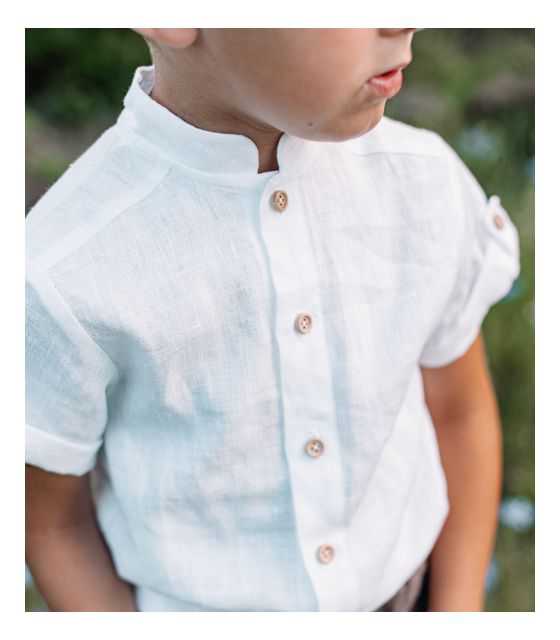 Biała koszula lniana dla chłopca z krótkim rękawem
